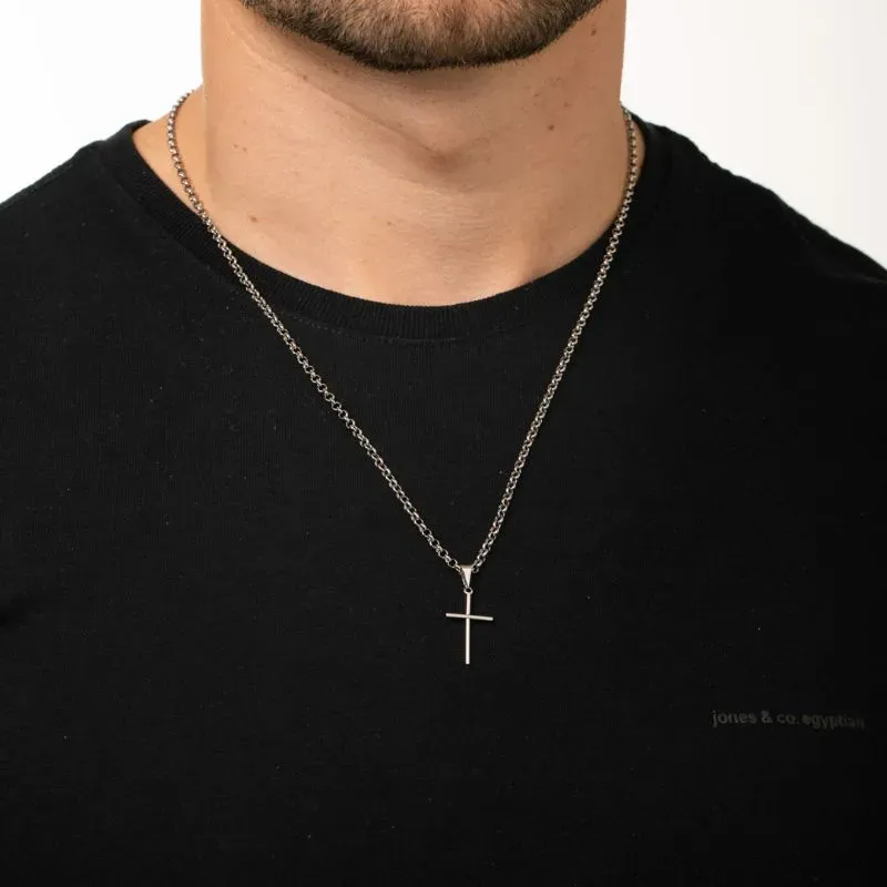 PINGENTE CRUZ PALITO PEQUENA- BANHADO A RÓDIO BRANCO