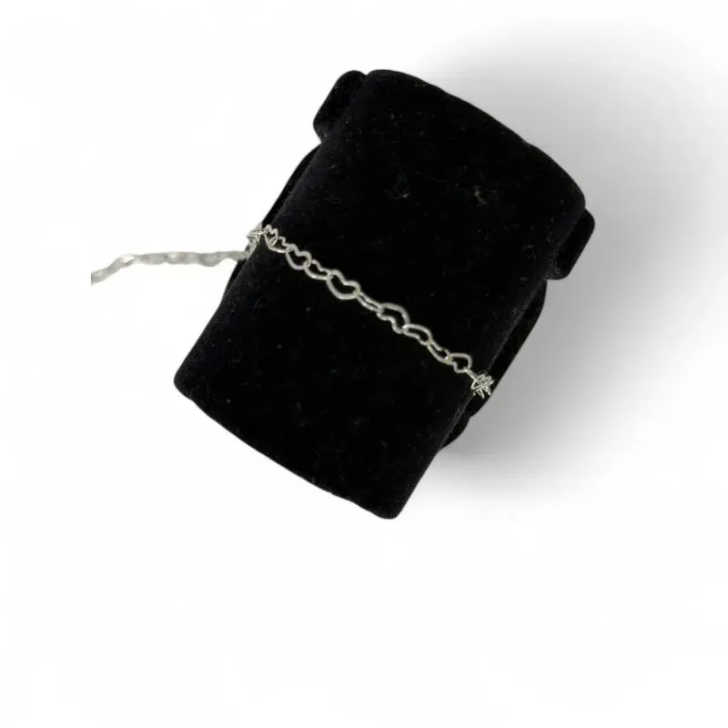 TORNOZELEIRA ELO CORAÇOES VAZADOS  - BANHADO A RÓDIO BRANCO