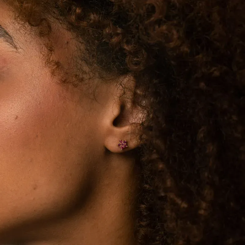 BRINCO INFANTIL FLOR COM ZIRCÔNIA PINK  - BANHADO A OURO 18K