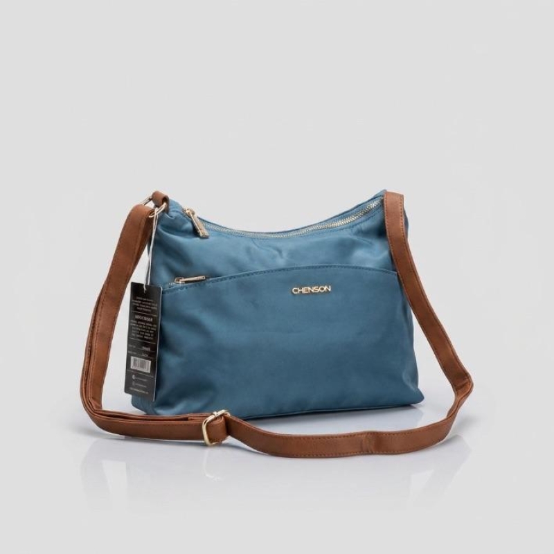 BOLSA AZUL COM MARROM LISA POLIURETANO CHENSON