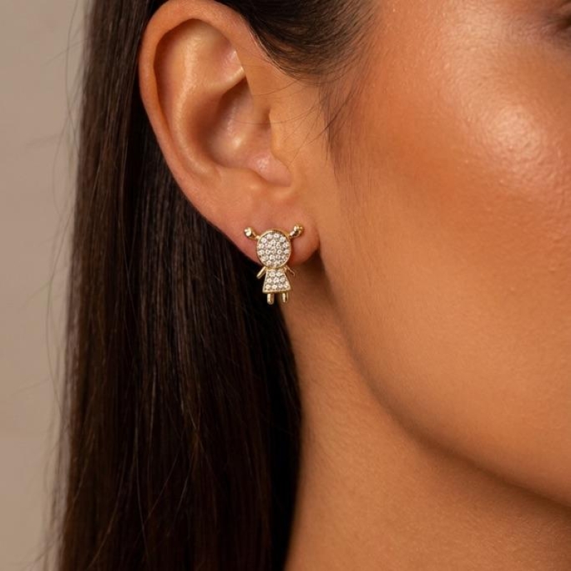 BRINCO MENINA COM ZIRCONIA  - BANHADO A OURO 18K