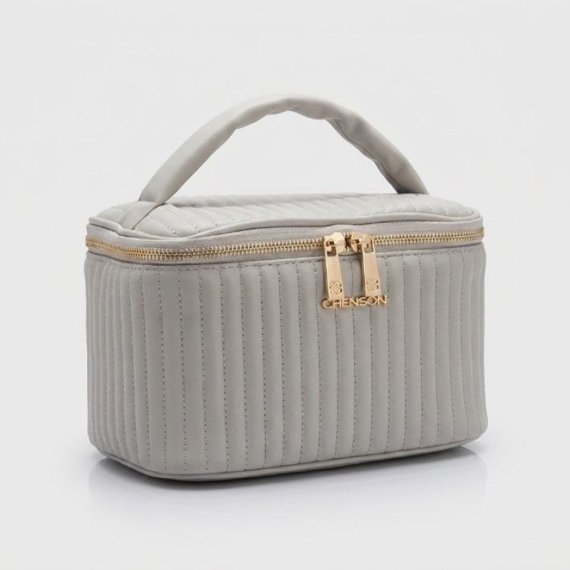 NECESSAIRE QUADRADA CINZA LISTRADA CHENSON