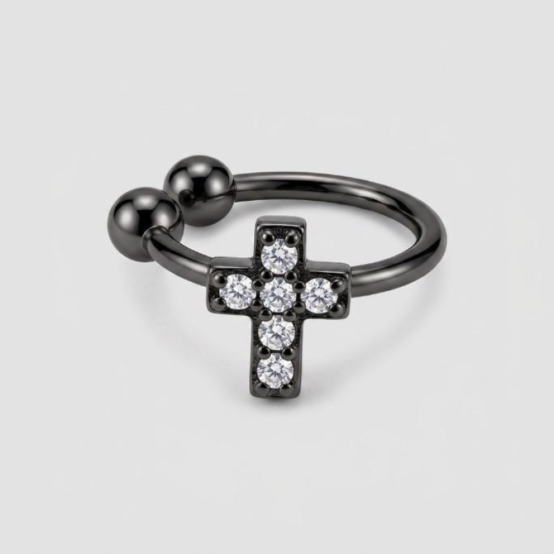 PIERCING FAKE CRUZ CRAVEJADO - BANHADO A RÓDIO NEGRO