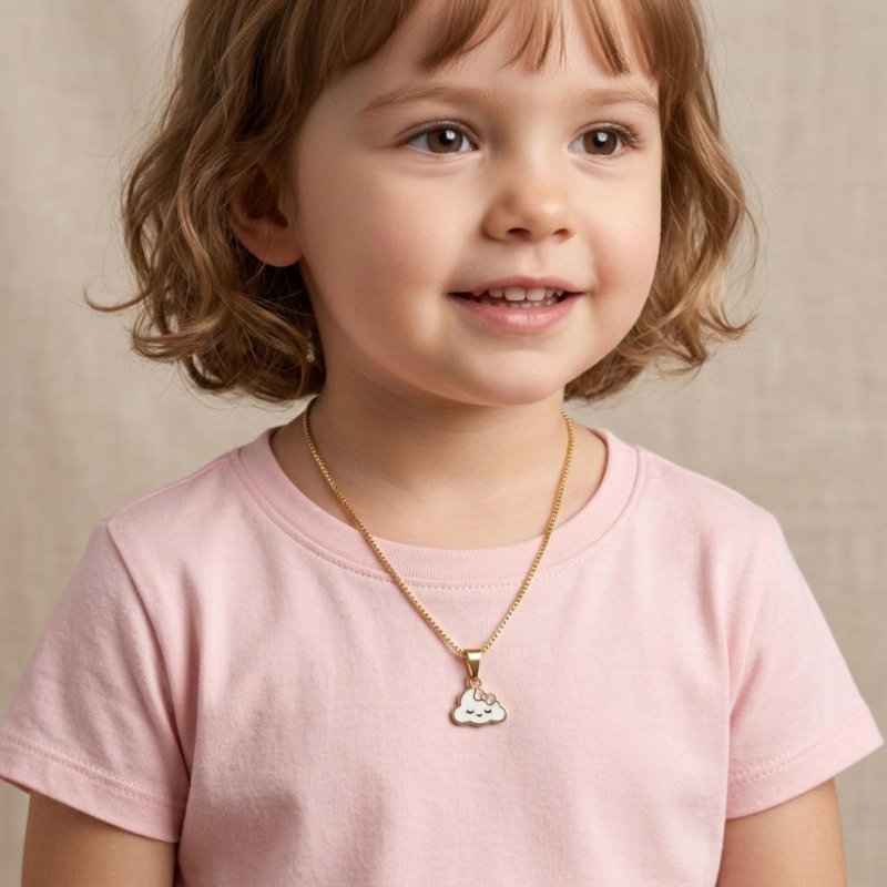 CORRENTE INFANTIL 45CM NUVEM RESINADO - BANHADO A OURO 18K