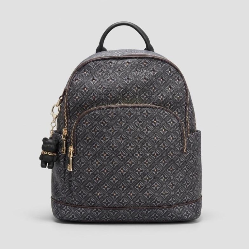 MOCHILA PRETO COM BRILHO  MONOGRAMA  +  CHAVEIRO USO CHENSON