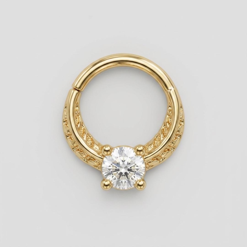 PIERCING SEPTO ZIRCONIA DETALHE FOLHA - BANHADO A OURO 18K