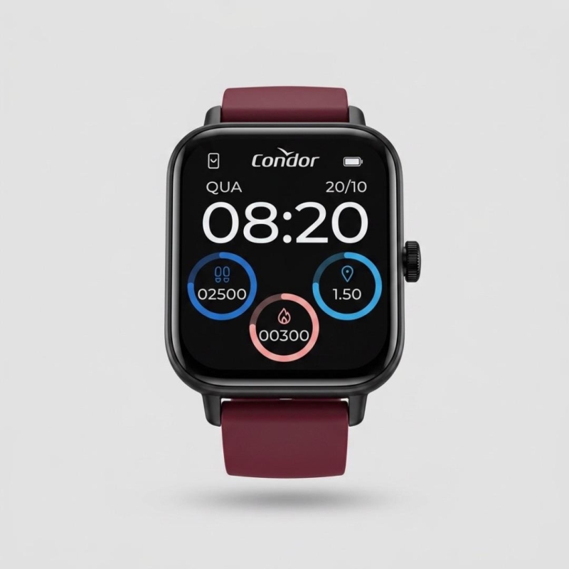 RÉLOGIO SMART WATCH PRETO COM PULSEIRA MARSALA