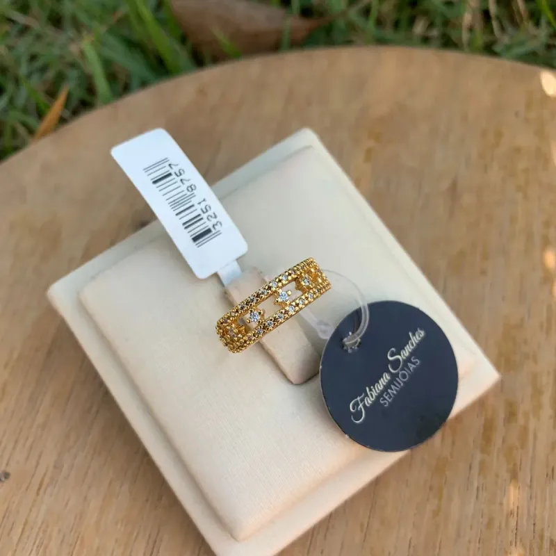 ANEL DUPLA FILEIRA ZIRCONIA COM 4 ESTRELINHAS Nª16 - BANHADO A OURO 18K ANEL DUPLA FILEIRA ZIRCONIA COM 4 ESTRELINHAS Nª16 - BANHADO A OURO 18K