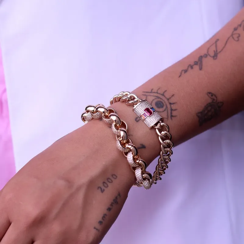 PULSEIRA GRUMET COM DETALHE ZIRCONIA COLORS E CRISTAL FECHO GAVETA LUXO -OU PULSEIRA GRUMET COM DETALHE ZIRCONIA COLORS E CRISTAL FECHO GAVETA LUXO -OU