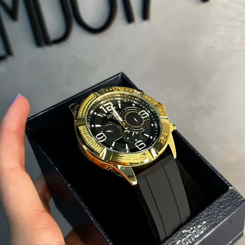 RELÓGIO CONDOR DOURADO INTERIOR PRETO COM PULSEIRA PRETA BORRACHA- COR OURO RELÓGIO CONDOR DOURADO INTERIOR PRETO COM PULSEIRA PRETA BORRACHA- COR OURO