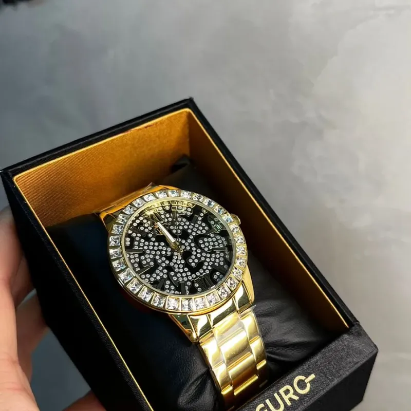 RELÓGIO EURO DOURADO COM INTERIOR ONÇA COM ZIRCONIA CRISTAL - COR OURO RELÓGIO EURO DOURADO COM INTERIOR ONÇA COM ZIRCONIA CRISTAL - COR OURO