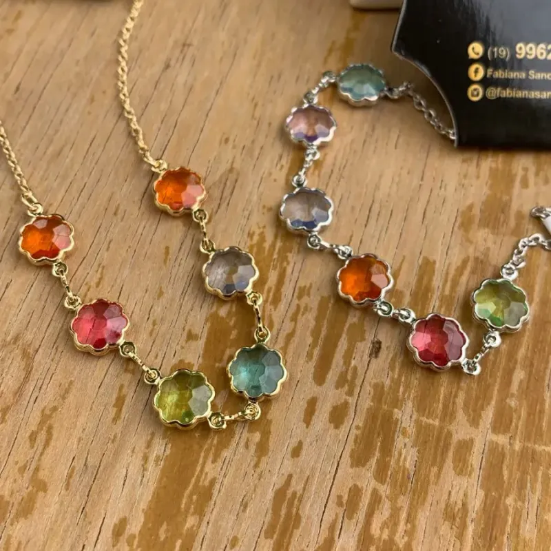 TORNOZELEIRA ELO PORTUGUÊS EXTRA FINO COM FLOR COLORS ACRILICO COM EXTENSOR- BANHADO A RÓDIO BRANCO TORNOZELEIRA ELO PORTUGUÊS EXTRA FINO COM FLOR COLORS ACRILICO COM EXTENSOR- BANHADO A RÓDIO BRANCO