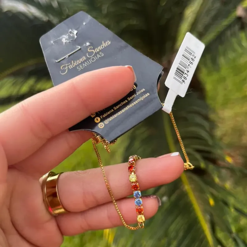 PULSEIRA RIVIERA COLORS COM FECHO GRAVATINHA - BANHADO A OURO 18K PULSEIRA RIVIERA COLORS COM FECHO GRAVATINHA - BANHADO A OURO 18K