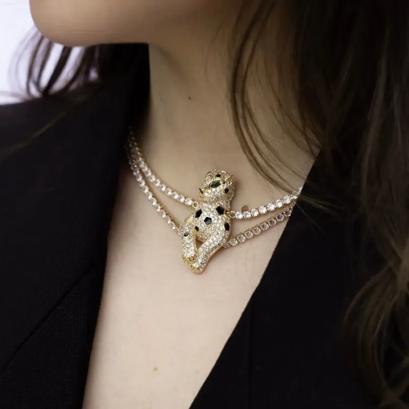 CORRENTE RIVIERA DUPLO TIGRE CRISTAL COM EXTENSOR- BANHADO A OURO 18K CORRENTE RIVIERA DUPLO TIGRE CRISTAL COM EXTENSOR- BANHADO A OURO 18K