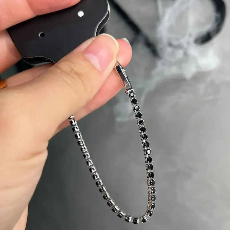 PULSEIRA RIVIERA ZIRCONIA NEGRA E FECHO GAVETA - BANHADO A RÓDIO BRANCO PULSEIRA RIVIERA ZIRCONIA NEGRA E FECHO GAVETA - BANHADO A RÓDIO BRANCO