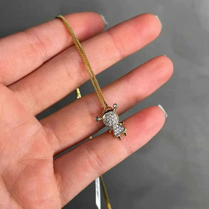 CORRENTE VENEZIANA BONECOS CRAVEJADOS CRISTAL SEM CANGA MENINA -  BANHADO A OURO 18K CORRENTE VENEZIANA BONECOS CRAVEJADOS CRISTAL SEM CANGA MENINA -  BANHADO A OURO 18K