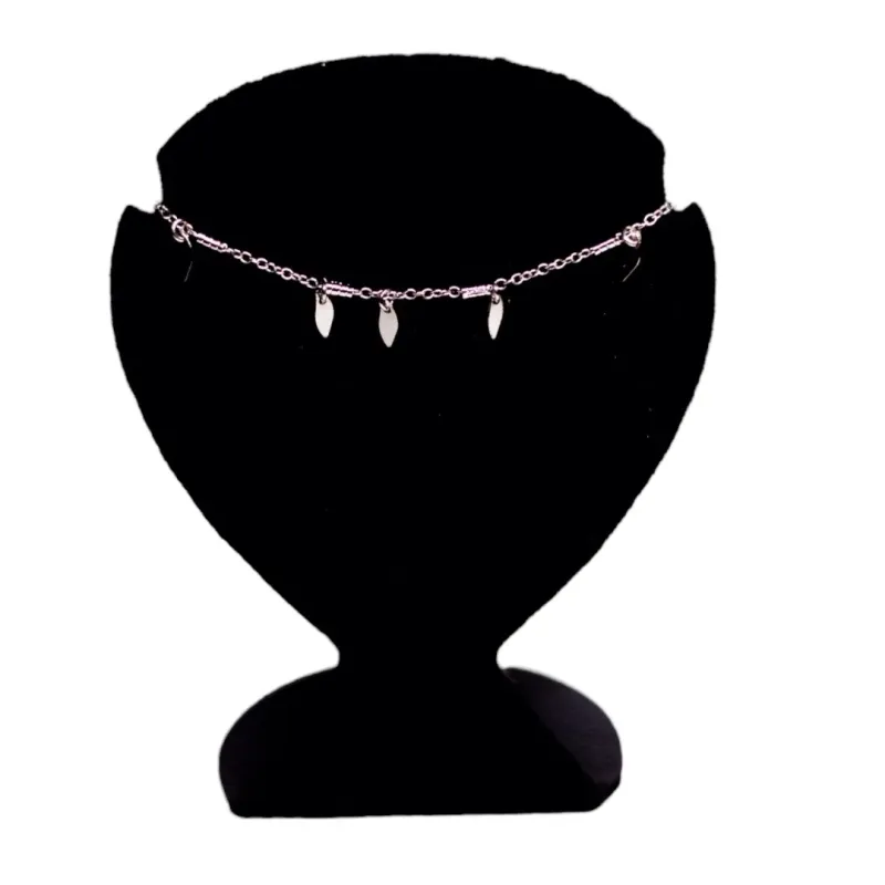 CHOKER FOLHAS COM PONTAS E PALITOS COM EXTENSOR - BANHADO A RÓDIO BRANCO CHOKER FOLHAS COM PONTAS E PALITOS COM EXTENSOR - BANHADO A RÓDIO BRANCO