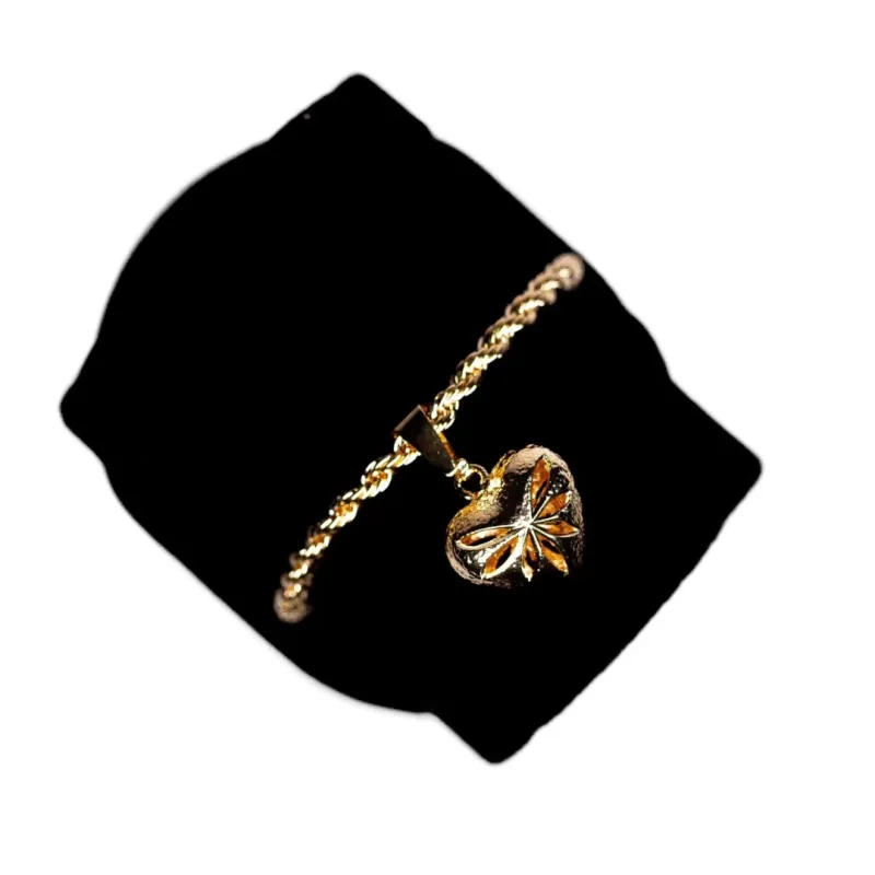 PULSEIRA CORDÃO BAIANO COM CORAÇÃO DETALHADO   - BANHADO A OURO 18K PULSEIRA CORDÃO BAIANO COM CORAÇÃO DETALHADO   - BANHADO A OURO 18K