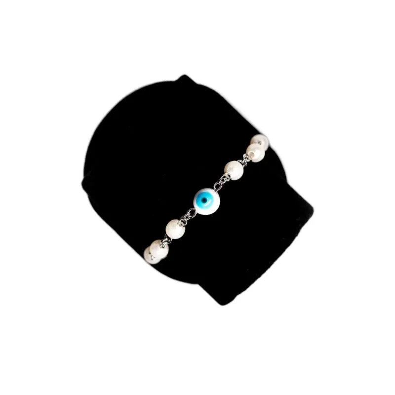 PULSEIRA PÉROLA INTEIRA COM OLHO GREGO  - BANHADO A RÓDIO BRANCO PULSEIRA PÉROLA INTEIRA COM OLHO GREGO  - BANHADO A RÓDIO BRANCO