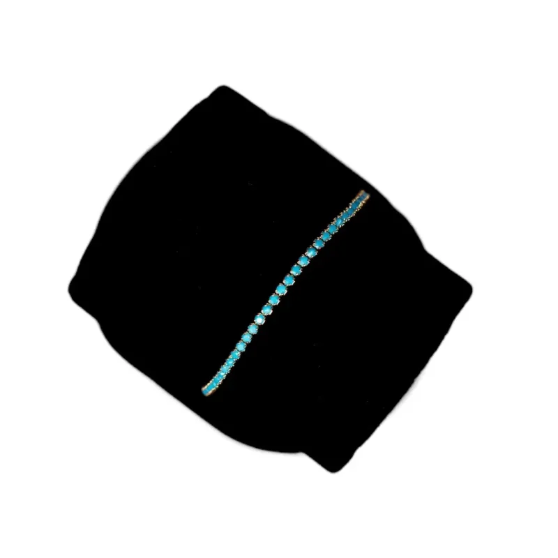 PULSEIRA RIVIERA AZUL TURQUESA FINA COM FECHO GAVETA- BANHADO A OURO 18K PULSEIRA RIVIERA AZUL TURQUESA FINA COM FECHO GAVETA- BANHADO A OURO 18K