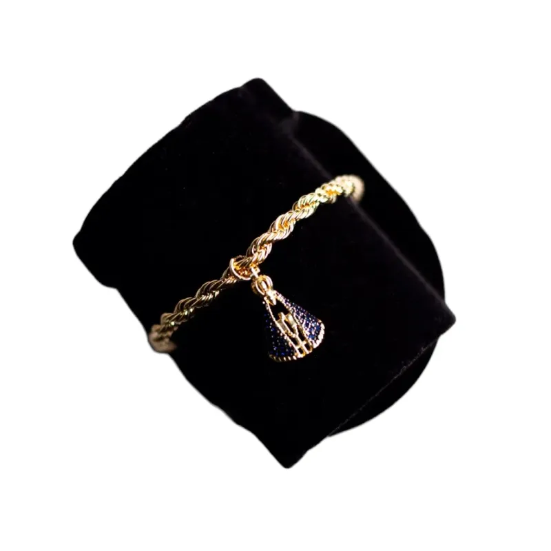 PULSEIRA CORDÃO BAIANO NOSSA SENHORACRAVEJADA AZUL - BANHADO A OURO 18K PULSEIRA CORDÃO BAIANO NOSSA SENHORACRAVEJADA AZUL - BANHADO A OURO 18K