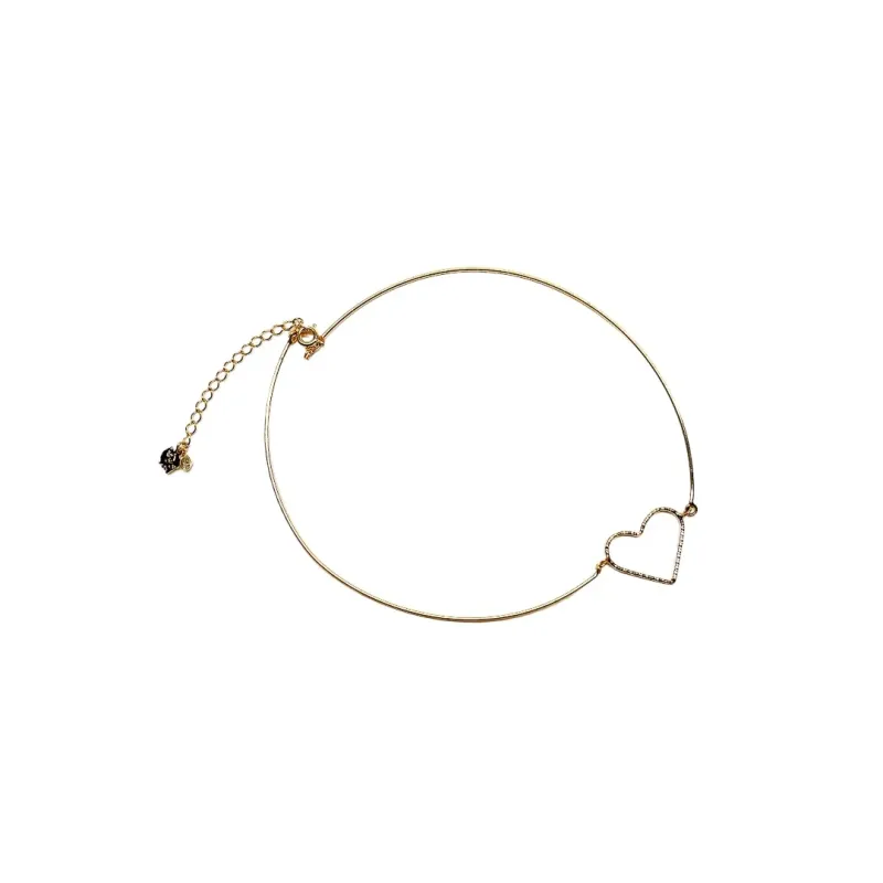 CHOKER ARO RÍGIDO CORAÇÃO VAZADO TRABALHADO COM EXTENSOR - BANHADO A OURO 18K CHOKER ARO RÍGIDO CORAÇÃO VAZADO TRABALHADO COM EXTENSOR - BANHADO A OURO 18K