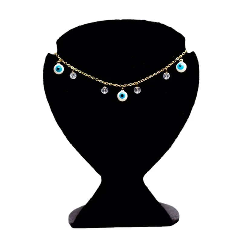 CHOKER ELO PORTUGUÊS FINO COM PENDURICALHO OLHO GREGO E PONTO DE LUZ CRISTAL - BANHADO A OURO 18K CHOKER ELO PORTUGUÊS FINO COM PENDURICALHO OLHO GREGO E PONTO DE LUZ CRISTAL - BANHADO A OURO 18K