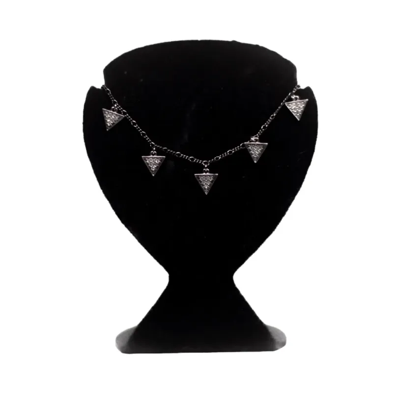 CHOKER TRIÂNGULOS COM ZIRCONIA  3X1 FINA COM EXTENSOR- BANHADO A RÓDIO NEGRO CHOKER TRIÂNGULOS COM ZIRCONIA  3X1 FINA COM EXTENSOR- BANHADO A RÓDIO NEGRO
