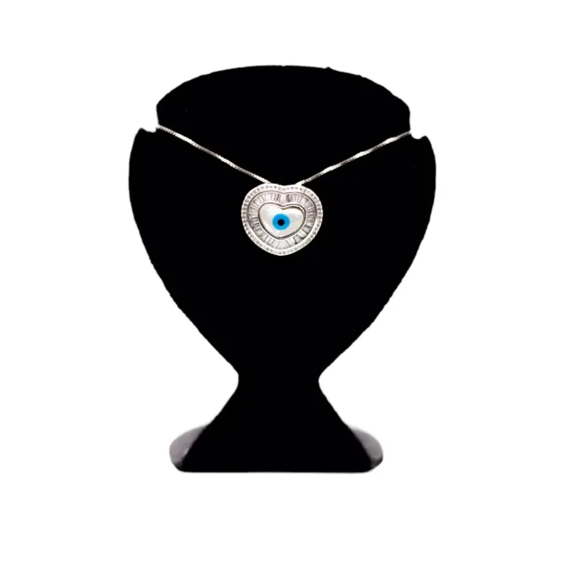 CORRENTE CORAÇÃO E OLHO GREGO MADRE-PÉROLA COM NAVETES COM EXTENSOR- BANHADO A RÓDIO BRANCO CORRENTE CORAÇÃO E OLHO GREGO MADRE-PÉROLA COM NAVETES COM EXTENSOR- BANHADO A RÓDIO BRANCO