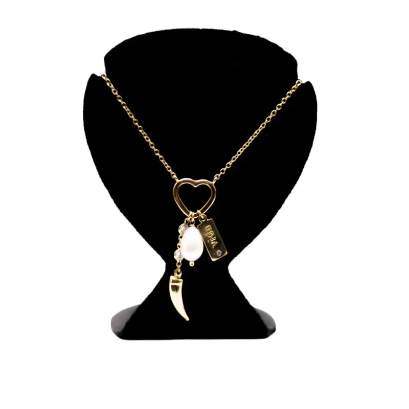 CORRENTE CUMPRIDA PATUÁ DENTE DE SABRE,CORAÇÃO PLACA VIDA E PÉROLA DE AGUA DOCE COM EXTENSOR - BANHADO A OURO 18K CORRENTE CUMPRIDA PATUÁ DENTE DE SABRE,CORAÇÃO PLACA VIDA E PÉROLA DE AGUA DOCE COM EXTENSOR - BANHADO A OURO 18K