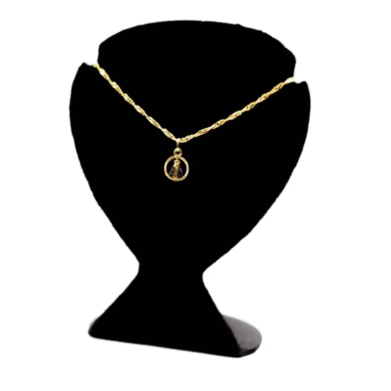 CORRENTE SINGAPURA  NOSSA SENHORA REDONDA AZUL PEQUENA  -  BANHADO A OURO 18K CORRENTE SINGAPURA  NOSSA SENHORA REDONDA AZUL PEQUENA  -  BANHADO A OURO 18K