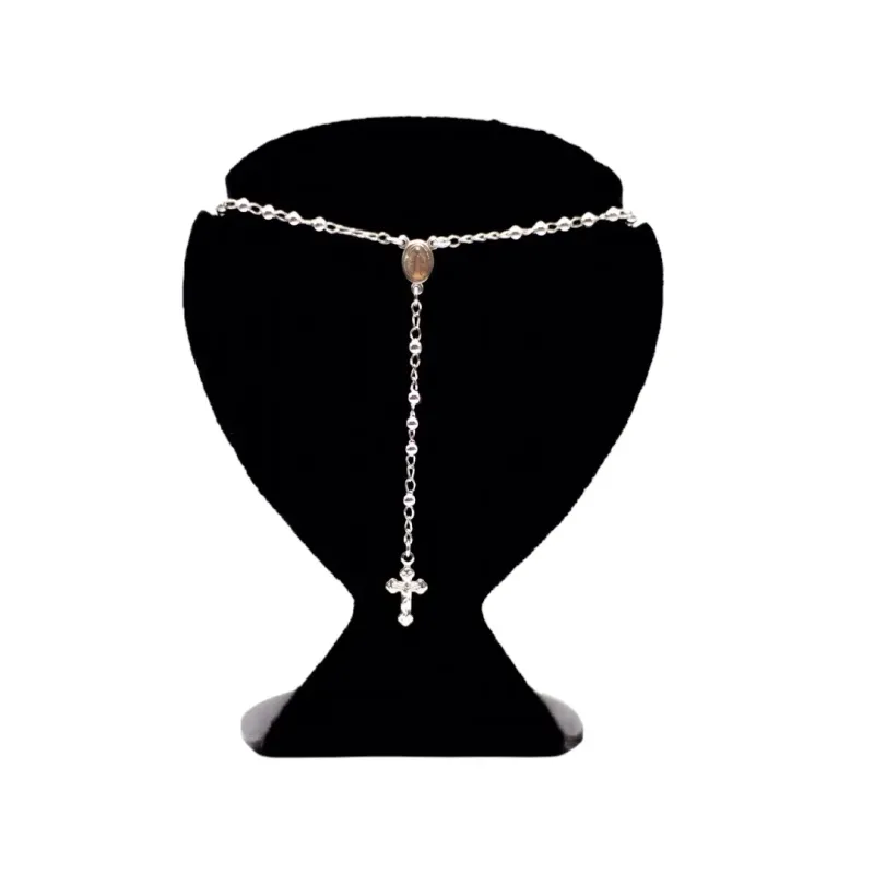 CORRENTE TERÇO COM CRUZ E BOLINHAS PEQUENA - BANHADO A RÓDIO BRANCO CORRENTE TERÇO COM CRUZ E BOLINHAS PEQUENA - BANHADO A RÓDIO BRANCO