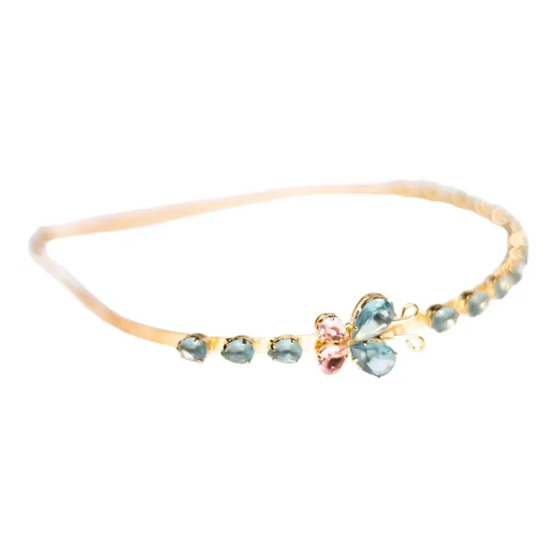 TIARA BORBOLETA ROSA E AZUL E GOTA AZUL  DE FERRO- BANHADO A OURO 18K TIARA BORBOLETA ROSA E AZUL E GOTA AZUL  DE FERRO- BANHADO A OURO 18K