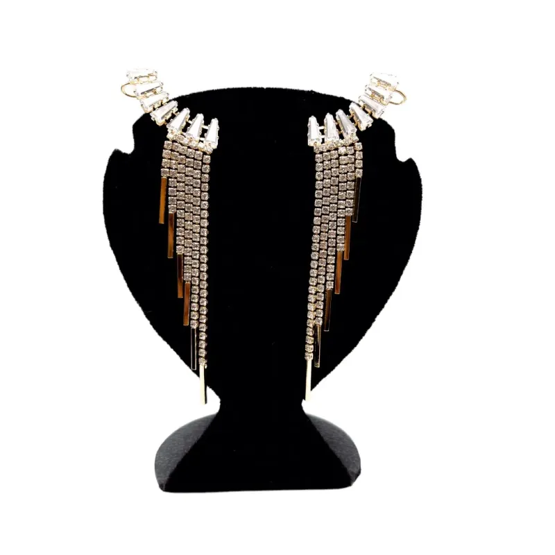 BRINCO EAR CUF COM FRANJA E PALITOS CRAVEJADO DE ZIRCONIA CRISTAL E NAVETE ROSÉ GOLDE - BANHADO A OURO 18K BRINCO EAR CUF COM FRANJA E PALITOS CRAVEJADO DE ZIRCONIA CRISTAL E NAVETE ROSÉ GOLDE - BANHADO A OURO 18K