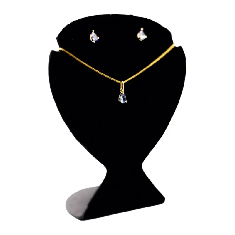 CONJUNTO GOTA LISA AZUL AQUAMARINA COM EXTENSOR - BANHADO A OURO 18K CONJUNTO GOTA LISA AZUL AQUAMARINA COM EXTENSOR - BANHADO A OURO 18K