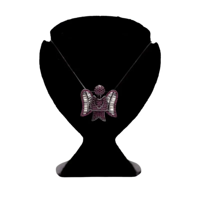 CORRENTE ANJO CRAVEJADO ZIRCONIA PINK E NAVETE  COM EXTENSOR- BANHADO A RÓDIO NEGRO CORRENTE ANJO CRAVEJADO ZIRCONIA PINK E NAVETE  COM EXTENSOR- BANHADO A RÓDIO NEGRO