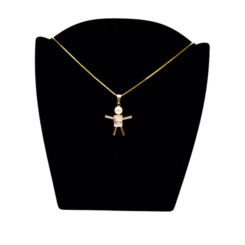 CORRENTE BONECO MENINA/MENINO CABEÇA PÉROLA E ZIRCONIA QUADRADA CRISTAL   - BANHADO A OURO 18K CORRENTE BONECO MENINA/MENINO CABEÇA PÉROLA E ZIRCONIA QUADRADA CRISTAL   - BANHADO A OURO 18K