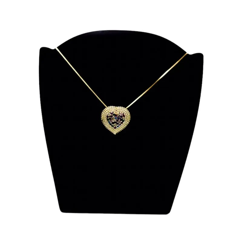 CORRENTE CORAÇÃO CRAVEJADO ZIRCONIA CRISTAL E COLORIDA - BANHADO A OURO 18K CORRENTE CORAÇÃO CRAVEJADO ZIRCONIA CRISTAL E COLORIDA - BANHADO A OURO 18K