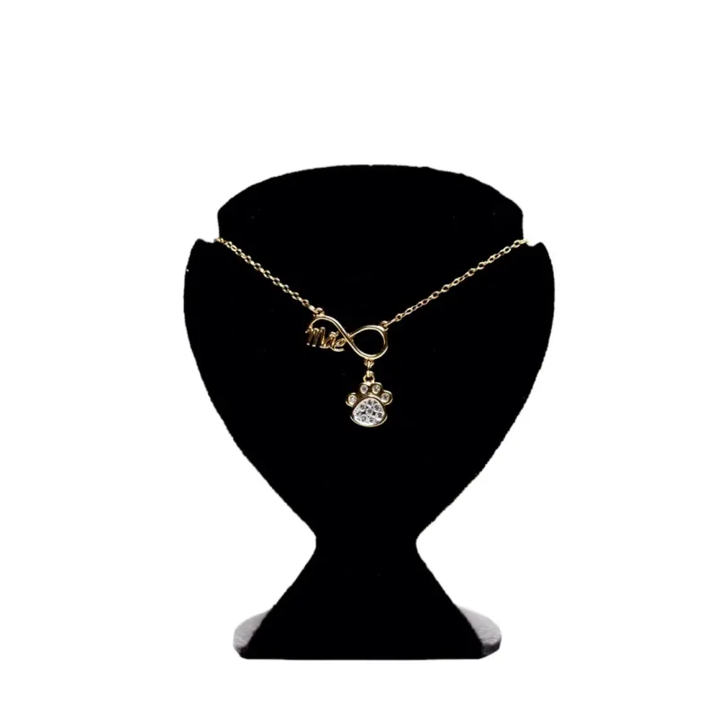 CORRENTE ELO PORTUGUÊS FINO COM SÍMBOLO INFINITO MÃE E PATA CRAVEJADA PENDURADA COM EXTENSOR- BANHADO A OURO 18K CORRENTE ELO PORTUGUÊS FINO COM SÍMBOLO INFINITO MÃE E PATA CRAVEJADA PENDURADA COM EXTENSOR- BANHADO A OURO 18K