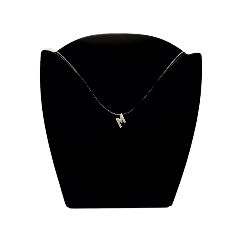 CORRENTE FIO DE SILICONE COM PINGENTE INICIAL M SIMPLES- BANHADO A PRATA 925 CORRENTE FIO DE SILICONE COM PINGENTE INICIAL M SIMPLES- BANHADO A PRATA 925