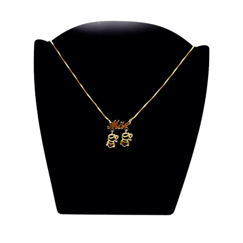 CORRENTE MÃE  2 MENINAS ZIRCONIA PINK COM EXTENSOR- BANHADO A OURO 18K CORRENTE MÃE  2 MENINAS ZIRCONIA PINK COM EXTENSOR- BANHADO A OURO 18K