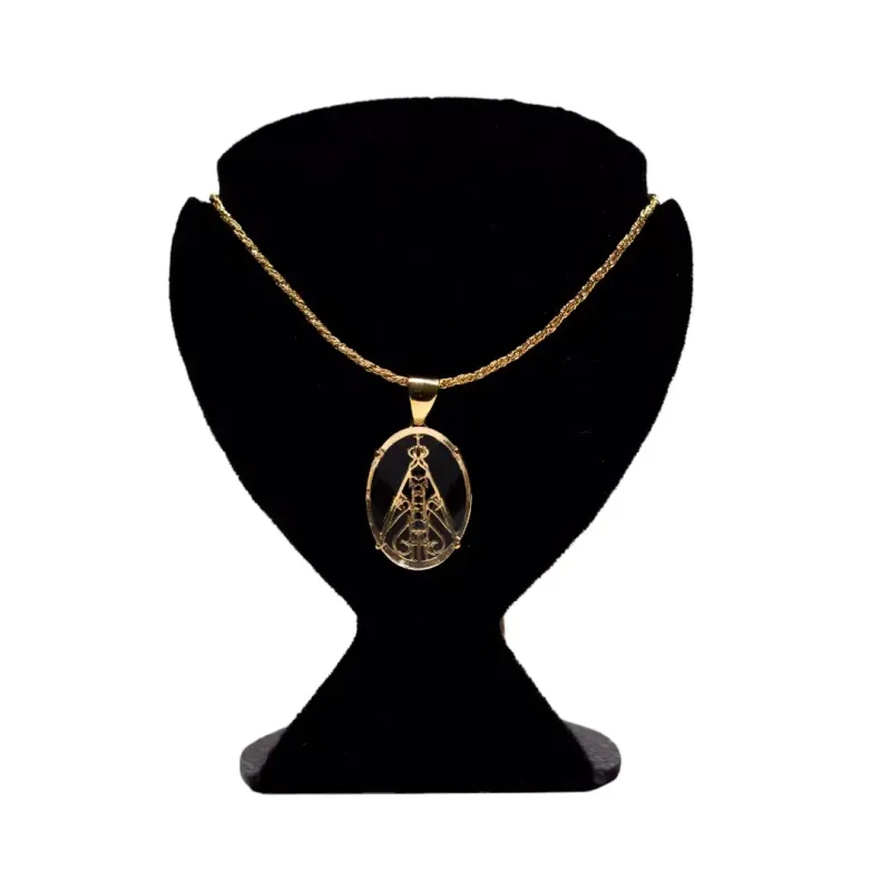CORRENTE NOSSA SENHORA DE APARECIDA EM ACRILICO COM CORDÃO BAIANO - BANHADO A OURO 18K CORRENTE NOSSA SENHORA DE APARECIDA EM ACRILICO COM CORDÃO BAIANO - BANHADO A OURO 18K