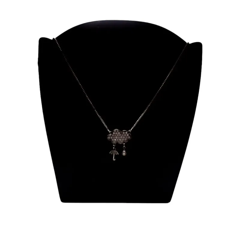 CORRENTE NUVEM COM PINGO DE CHUVA E GUARDA CHUVA PENDURADO COM EXTENSOR- BANHADO A RÓDIO NEGRO CORRENTE NUVEM COM PINGO DE CHUVA E GUARDA CHUVA PENDURADO COM EXTENSOR- BANHADO A RÓDIO NEGRO