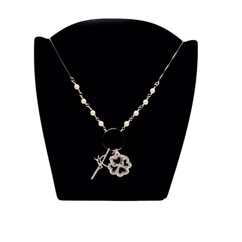 CORRENTE PATUÁ TREVO MADREPÉROLA, FÉ E ESTRELA COM NAVETE, CORRENTE COM PÉROLA COM EXTENSOR - BANHADO A RÓDIO BRANCO CORRENTE PATUÁ TREVO MADREPÉROLA, FÉ E ESTRELA COM NAVETE, CORRENTE COM PÉROLA COM EXTENSOR - BANHADO A RÓDIO BRANCO