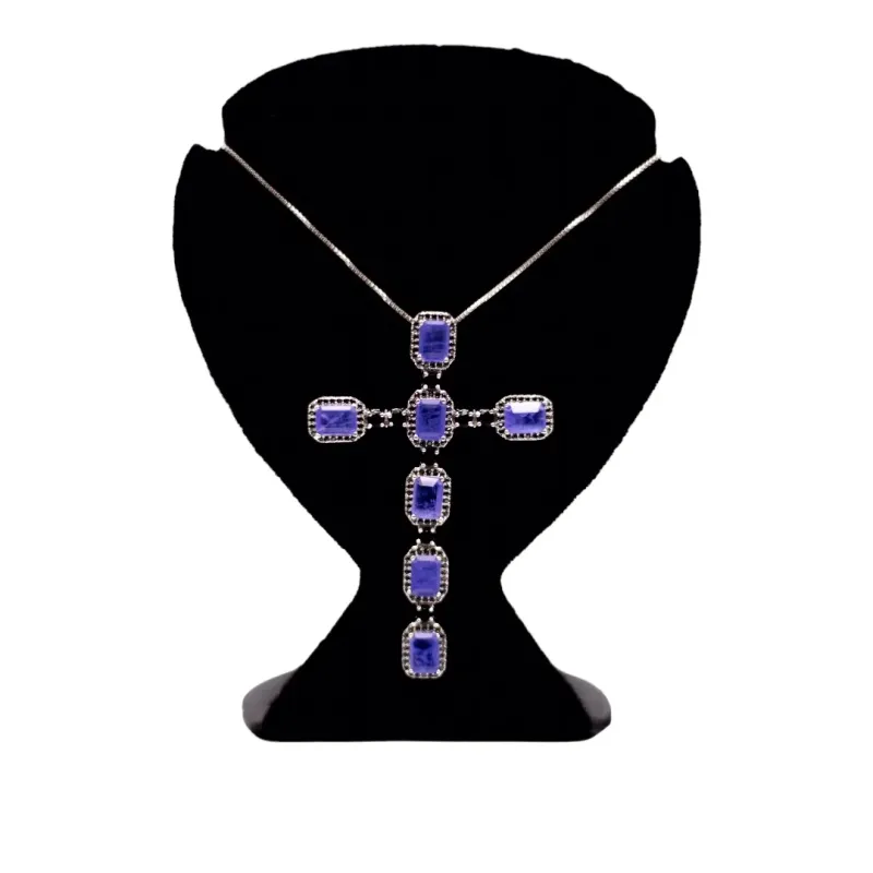 CORRENTE VENEZIANA COM CRUCIFIXO GRANDE PEDRA FUSION ROXA E ZIRCONIA NEGRA COM EXTENSOR- BANHADO A RÓDIO BRANCO CORRENTE VENEZIANA COM CRUCIFIXO GRANDE PEDRA FUSION ROXA E ZIRCONIA NEGRA COM EXTENSOR- BANHADO A RÓDIO BRANCO