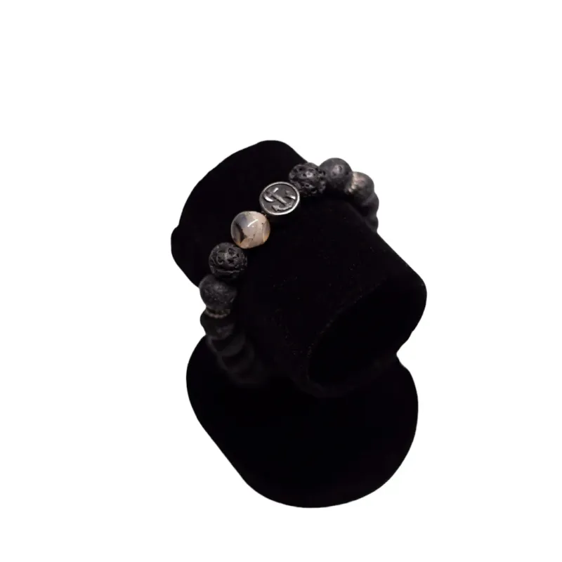 PULSEIRA MASCULINA BOLINHAS VULCÂNICAS LISA E FOSCA COM PINGENTE CRUZ PULSEIRA MASCULINA BOLINHAS VULCÂNICAS LISA E FOSCA COM PINGENTE CRUZ