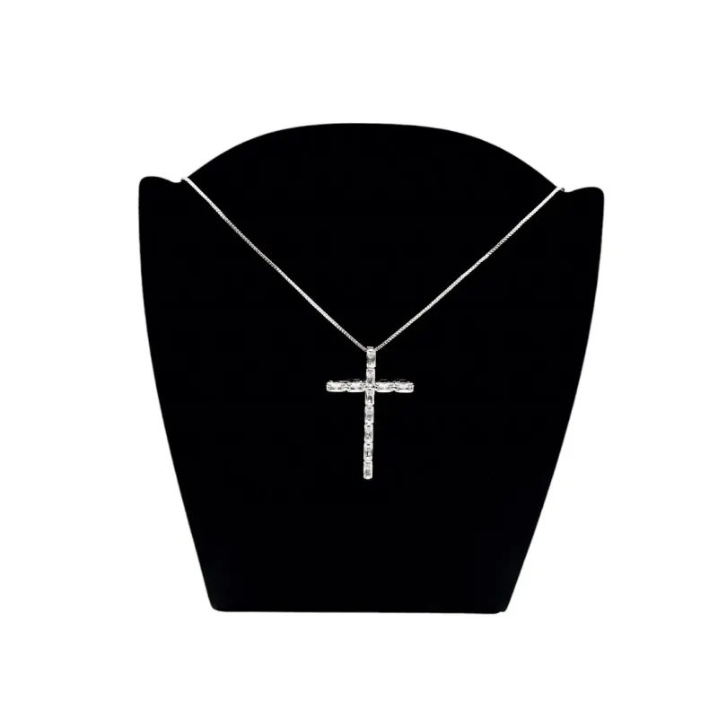 CORRENTE VENEZIANA CRUCIFIXO COM NAVETES CRISTAL 45CM - BANHADO A RÓDIO BRANCO CORRENTE VENEZIANA CRUCIFIXO COM NAVETES CRISTAL 45CM - BANHADO A RÓDIO BRANCO