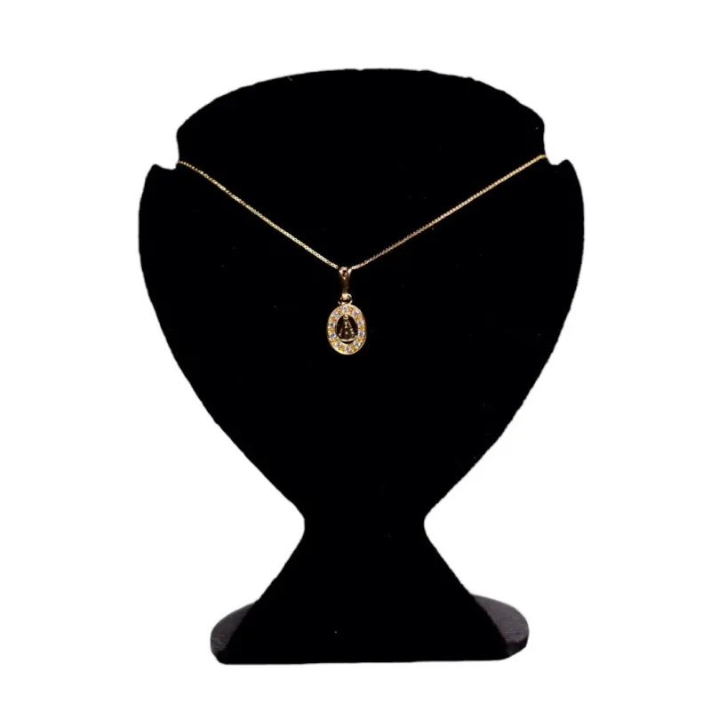 CORRENTE VENEZIANA PINGENTE REDONDO COM A NOSSA SENHORA DE APARECIDA E ZIRCONIA CRISTAL COM EXTENSOR- BANHADO A OURO 18K CORRENTE VENEZIANA PINGENTE REDONDO COM A NOSSA SENHORA DE APARECIDA E ZIRCONIA CRISTAL COM EXTENSOR- BANHADO A OURO 18K