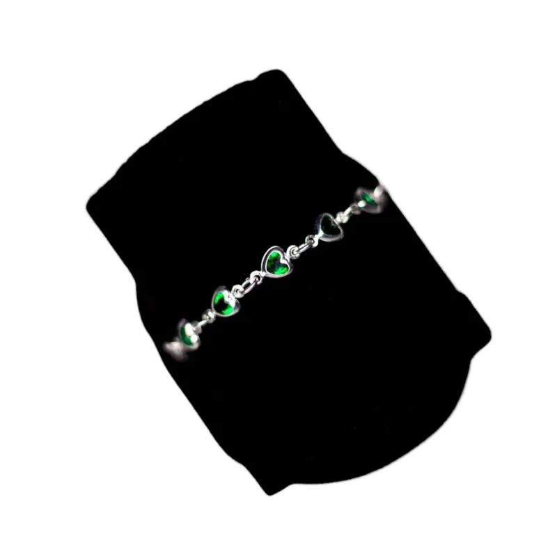 PULSEIRA ELO CARTHIE FINO COM PONTO DE LUZ CORAÇÃO VERDE  -PRATA 925 PULSEIRA ELO CARTHIE FINO COM PONTO DE LUZ CORAÇÃO VERDE  -PRATA 925