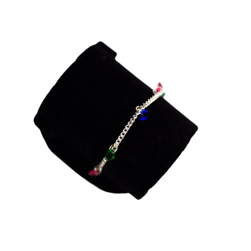 PULSEIRA ELO GRUMET FINO COM ZIRCONIA COLORS PENDURADA  -PRATA 925 PULSEIRA ELO GRUMET FINO COM ZIRCONIA COLORS PENDURADA  -PRATA 925